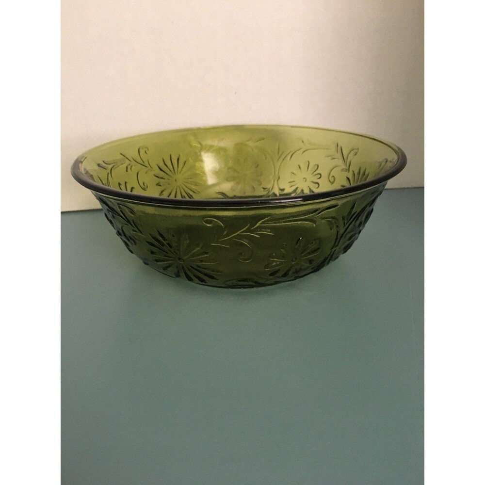 Vintage Avocado Green Glass Berry Bowl Indiana Glass